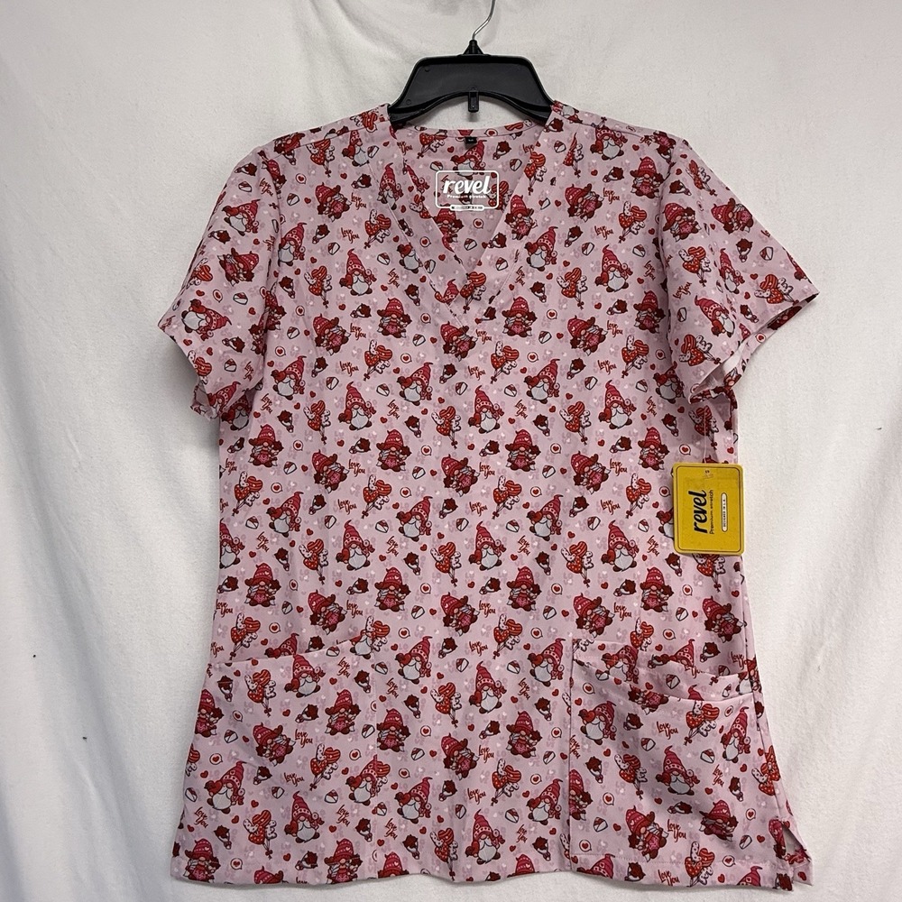 Revel Women's Med Love You Gnome Scrub Top